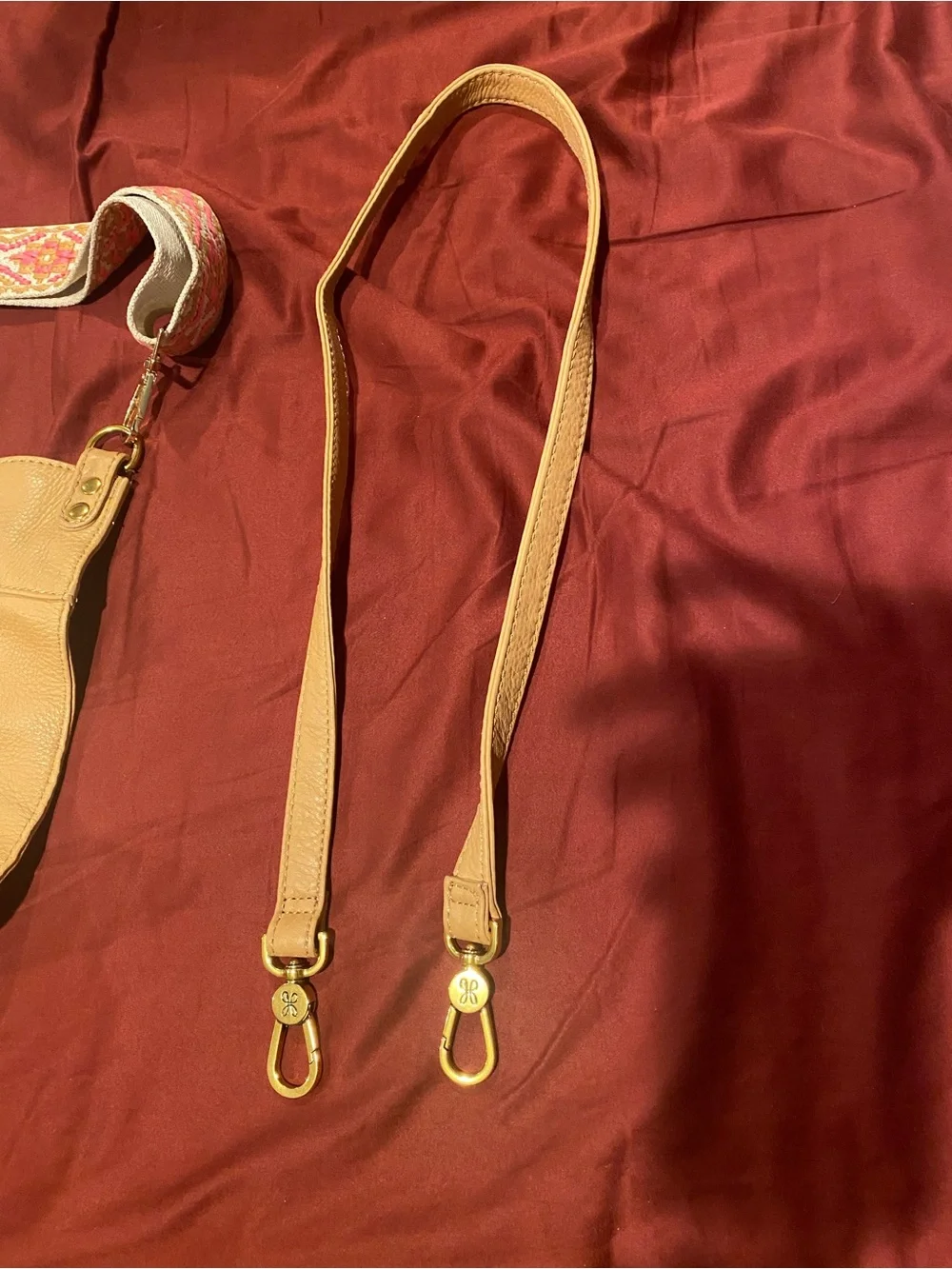 HOBO Tan Pebbled Leather Hobo with Patterned Adjustable Strap